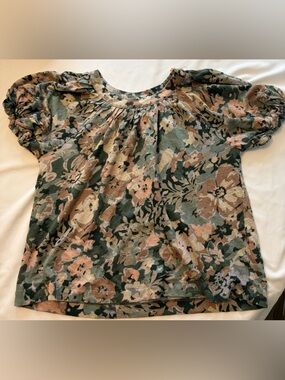 Mauve by Anthropologie Floral Puff-Sleeve Blouse in Green and Pink